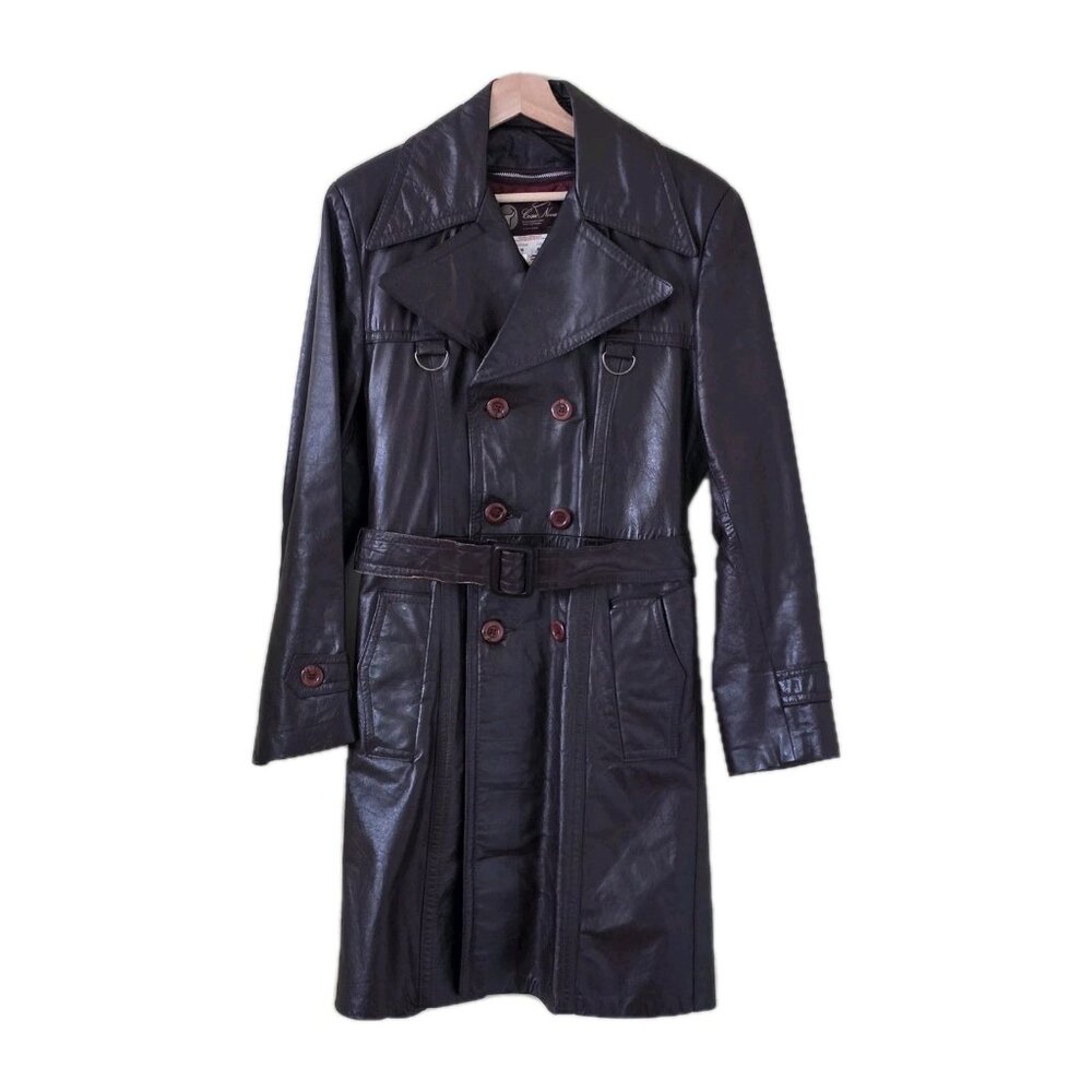 Vtg Cosa Nova Leather Trench Coat Men 36 Brown Belt Canada Quilted Remove Lining